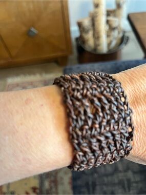 Handmade Brown Leather Crocheted Bracelet